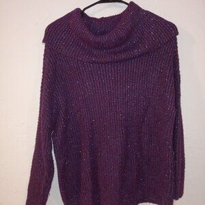 a.n.a. A New Approach Shimmer Cowl Neck Sweater – Plum Purple – Size XS